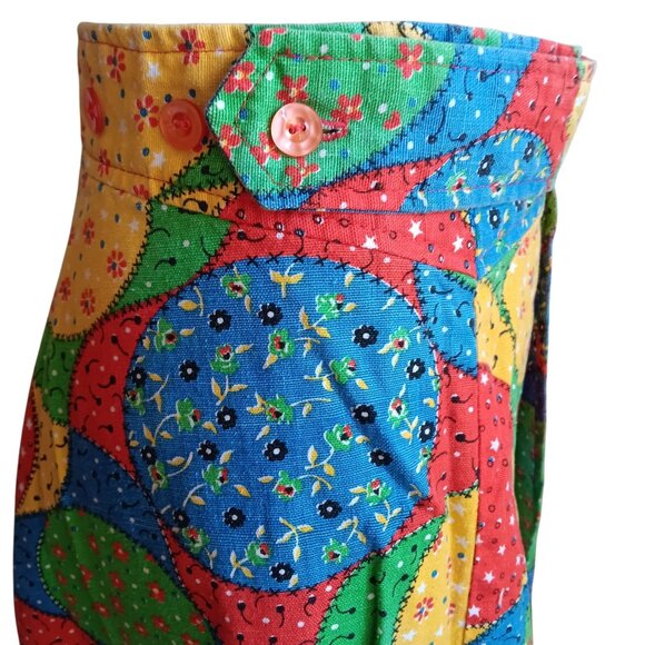 1OF1 25W Vtg Maxi Skirt 1970s Multicolor Patchwork Button Belt Handmade Boho - Picture 7 of 8